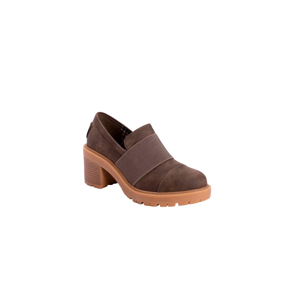 Muk Luks Womens Brown Faux Suede Chunky Block Heel Lug Sole Loafers Size 9